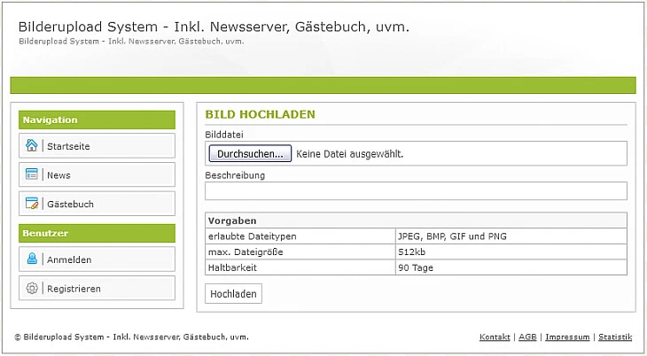 Bilder Upload System - Inkl. News Server, Gästebuch, uvm  - PHP-Script - Bild 1 von 1