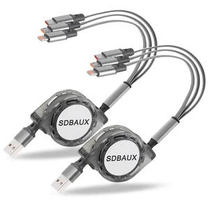 2Pack Multi USB Charger Cable Retractable 3 in 1 Multiple Charging Cord Adapter - Picture 1 of 6