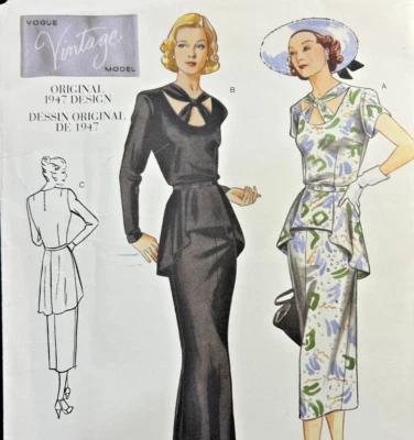 Vogue 2495 1947 Retro Paris Afternoon Dress Evening Gown Sewing Pattern Uncut - Image 1 of 4