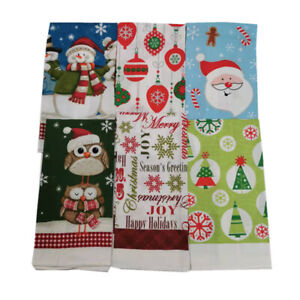 38x65cm Christmas Santa Claus Printed Kitchen Dishcloth Cleaning Cloth Tea Towel