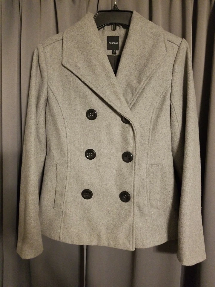 Abrigo Mujer Guisante Doble Pecho ~ Marca Rampage ~ Gris~ Talla Pequeña Foto 1 de 1