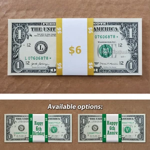 Sechs (6) *STAR NOTE* One Dollar Scheine Stempelglanz 1 Dollar Scheine 2017 Star Notes - Bild 1 von 6
