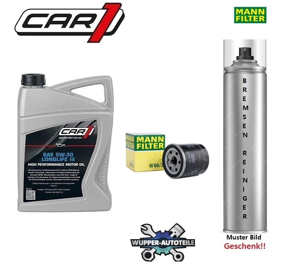 TOYOTA COROLLA ÖLFILTER (MANN) +5L MOTORÖL 5W-30 CAR1 LONGLIFE(German Product) - Bild 1 von 3