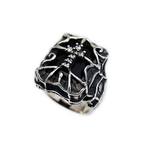 WHITE CZ CROSS & BLACK ONYX 925 STERLING SILVER GOTHIC ROCK BIKER RING sa-r1blk - Picture 1 of 10