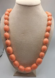 Retro PEACH FUZZ Acrylic/Lucite Graduated Bead Necklace Coral Salmon 32" 1980s - Picture 1 of 5