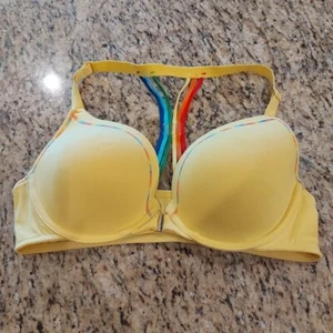 CACIQUE Boost Plunge Bra Size 40D Yellow Rainbow UW Front Close Cotton Adjustabl - Picture 1 of 21