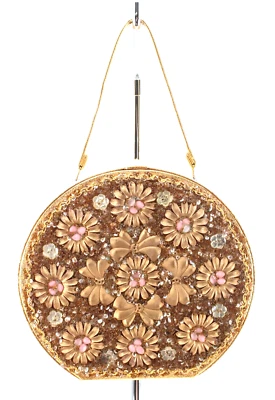 Bolso de mano de colección para mujer años 60 dorado floral con cuentas años 60 cartera Caron of Houston, TX Foto 1 de 4