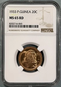 Guinea - Bissau Portuguese 1933 20 Centavos Bronze ChBU Coin NGC MS65 RD Top Pop - Picture 1 of 3