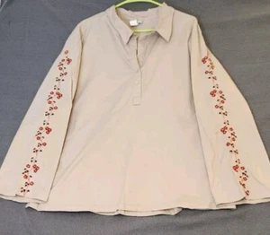 Vintage Y2K 220 Hickory Tan Embroidered Blouse Long Sleeve Top Button Front 2X - Bild 1 von 9