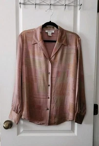 ALFANI Women's Blouse 100% Silk Collared Neck Button Up Long Sleeve Size 12 - Picture 1 of 8