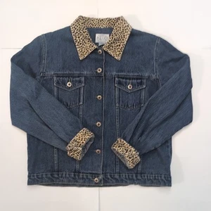 Carolina Denim Jacket 1980s Women Patchwork Vintage Leopard Collar Cuffs Granny - Picture 1 of 8