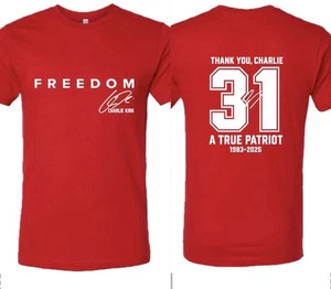 Charlie Kirk Shirt, True Patriot 1993-2025 Rip Memorial American Flag T-Shirt - Picture 1 of 3