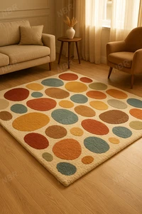 Handgetufteter moderner gepunkteter Wollteppich Mehrfarbig Kreise Teppich in Beige Orange - Bild 1 von 7