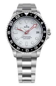 Ratio FreeDiver GMT White Dial Automatic Diver's 200M Men's Watch RTF057 - Picture 1 of 5