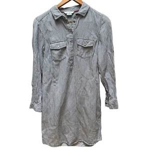 Boden Kleid blau weiß Nadelstreifen Knopfleiste Taschen mit Gürtel Größe M - Bild 1 von 5