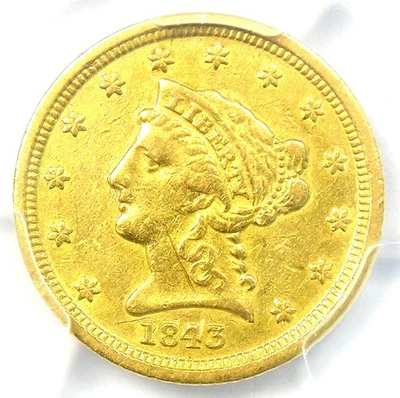 Cuarto de águila de oro Liberty 1843-D $2,50 - PCGS XF detalles - ¡Rara moneda Dahlonega! Foto 1 de 4