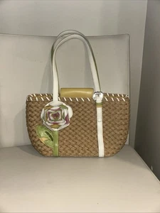 Brighton Cartera Bolso de Mano Cesta Tejido Paja Doble Asas Boho Planta Mamá Flores - Imagen 1 de 14