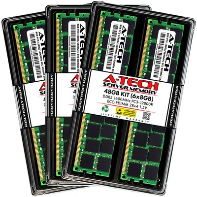A-Tech 48GB 6x 8GB 2Rx4 PC3-12800R DDR3 1600MHz ECC RDIMM REG Server Memory RAM - Image 1 of 4
