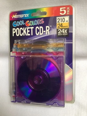 NEW Memorex 5 Pack Cool Colors Pocket Mini CD-R 210 MB 24X SEALED - Image 1 of 3