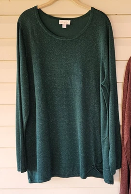 Suéter Belle by Kim Gravel Evergreen Lurex Dobladillo Lateral Torcido ~ L ~ NUEVO Foto 1 de 4