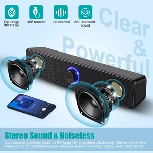 Altavoz de computadora barra de sonido estéreo sonido de graves para computadora portátil PC de escritorio 3,5 mm LED USB - Imagen 1 de 12