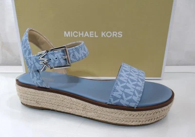 Michael Kors Richie Espadrille Platform Wedge Sandals MK Logo Blue Size 7.5 - Image 1 of 4