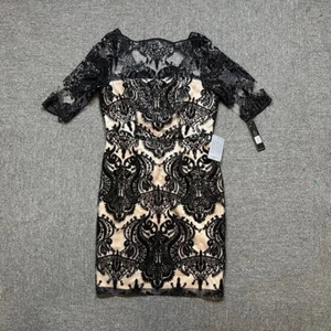 Vestido Lápiz Tahari Petite Nuevo con Etiquetas Negro Lentejuelas Satén Encaje Desnudo Forrado Talla 8P - Imagen 1 de 8