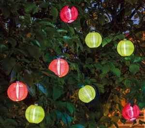 Solar Lichterkette Lampions 8 Stück Rot Gelb Pink Laternen Outdoor Garten Party - Bild 1 von 3