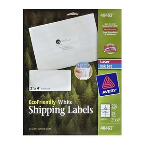Etiquetas de envío blancas ecológicas Avery 2 x 4 de inyección de tinta láser verde ecológico 250 paquetes 48463 - Imagen 1 de 2