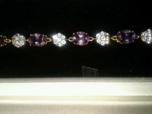 SUPERB 9CT GOLD + 9CT NATURAL AMETHYST & 7CT TANZANITE BRACELET/BANGLE - Picture 1 of 7