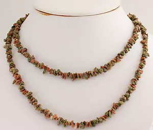 UNAKIT Edelsteinkette endlos 90 cm lang Splitterkette Schön kette Collier,Epidot - Bild 1 von 1