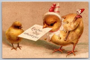 Clapsaddle Easter~Clown Court Jester Chick Carries Note~Embossed~1910 IAPC - Picture 1 of 2