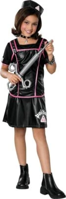 Poison Goth Punk Nurse Doctor Black Pink Fancy Dress Up Halloween Child Costume - Image 1 of 2
