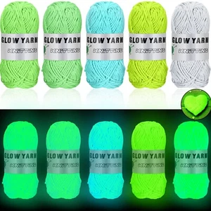 WILLBOND 5 Rolls Glow in The Dark Yarn Luminous Crochet Yarn for Crocheting D... - Picture 1 of 6