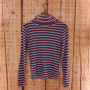 Stevens&Co Turtleneck Sweatshirt Pullover Striped Multicolour Large Slim Fit 70s - Picture 1 of 9