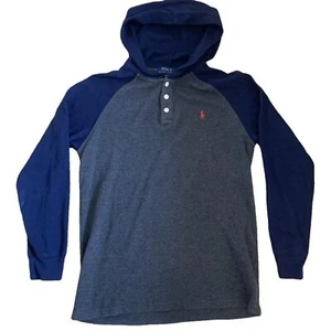 Ralph Lauren Polo Boy’s Grey/Blue Thermal Hoodie Size Medium Excellent Condition - Picture 1 of 2