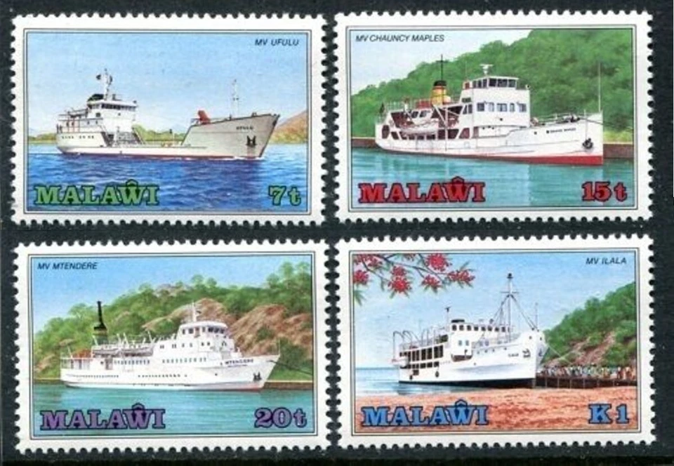Malawi Sc #466-69 1985 conjunto de sellos postales de barcos, barcos, embarcaciones. MNH Cv$13 Foto 1 de 1
