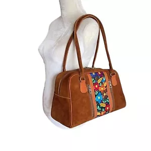 Borsa borsetta in pelle scamosciata con ricamo floreale colorato fatta a mano fatta a mano - Foto 1 di 10