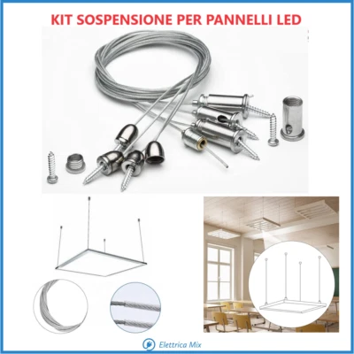 UNIVERSO Kit Sospensione per Pannelli Led Plafoniera Lampadario 4 Fili Cavo Montaggio di