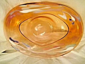 WAVE BOWL 93 amber /pink SIGNED  NICHOLSON colors change in light - Picture 1 of 10