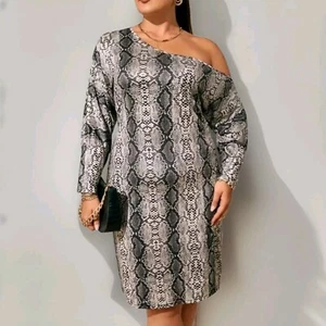Womens Size 24 UK Grey Snakeskin Bodycon Dress Asymmetrical One Shoulder 4XL New - Picture 1 of 4