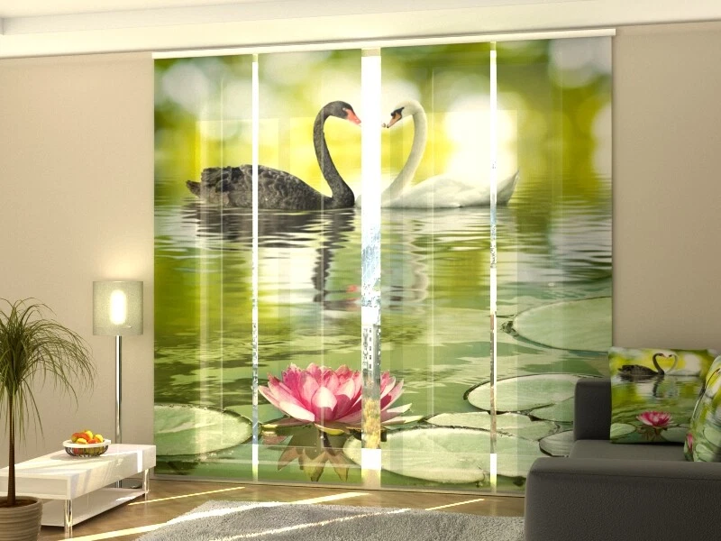 Schiebegardine schwarzer und weißer Schwan, Flächenvorhang mit Motiv, auf Maß - Bild 1 von 1