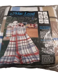 NOS Vintage Mac Leod Plaid Blanket Charles D Owen 45 x 72 Blue White Brown - Picture 1 of 9