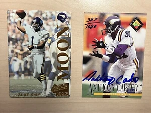 1994-95 Vikings Lot: ANTHONY CARTER AUTO + WARREN MOON “Gold” Cards - Picture 1 of 3