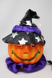 Halloween Otoño Iluminado Fibra Óptica Eléctrica Calabaza Negro y Púrpura Sombrero Estrellas - Imagen 1 de 3
