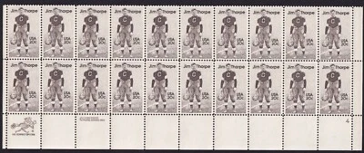 Scott #2089 Jim Thorpe (Indian, Olympian) Plate Block of 20 Stamps - MNH P#4 LR - Image 1 of 2
