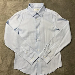 Calvin Klein Shirt Boys 10 Long Sleeve Buttoned Up Dress Blue Slim Fit Stretch - Picture 1 of 13