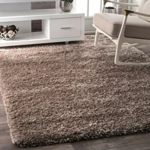 MODERN X LARGE TAUPE SHAGGY RUG SOFT FLUFFY PLAIN THICK 5CM FLOOR CARPET RUG - Picture 1 of 8