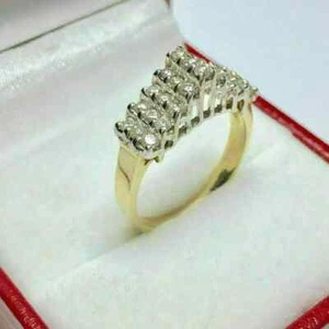 0.80Ct Round Lab-Created Diamond Cluster Engagement Ring 14K Yellow Gold Finish - Picture 1 of 3