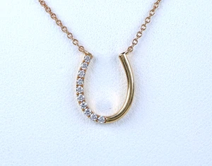 $1,650 18k Yellow Gold Pave Set Diamond Lucky Horseshoe Pendant 18'' Necklace - Picture 1 of 8